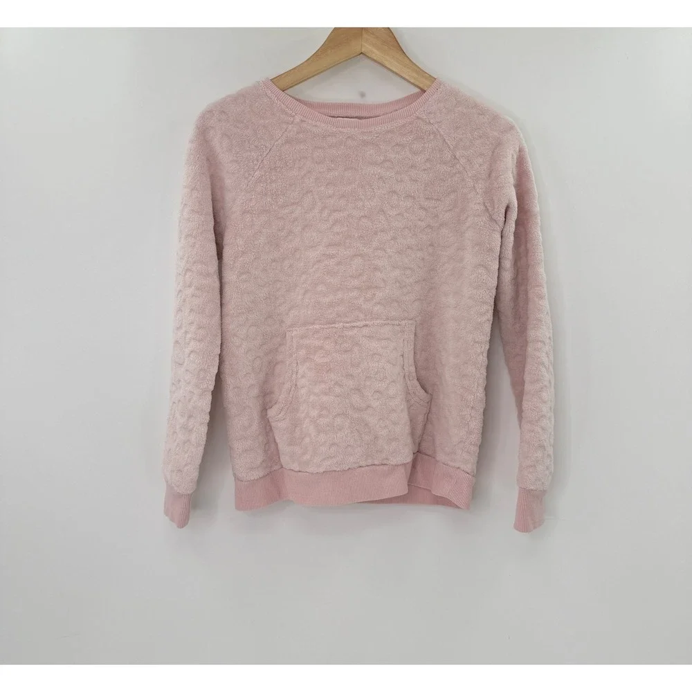 BCBGIRLS Pink Plush Fuzzy Pullover Sweatshirt with Pocket - Size L (14/16)